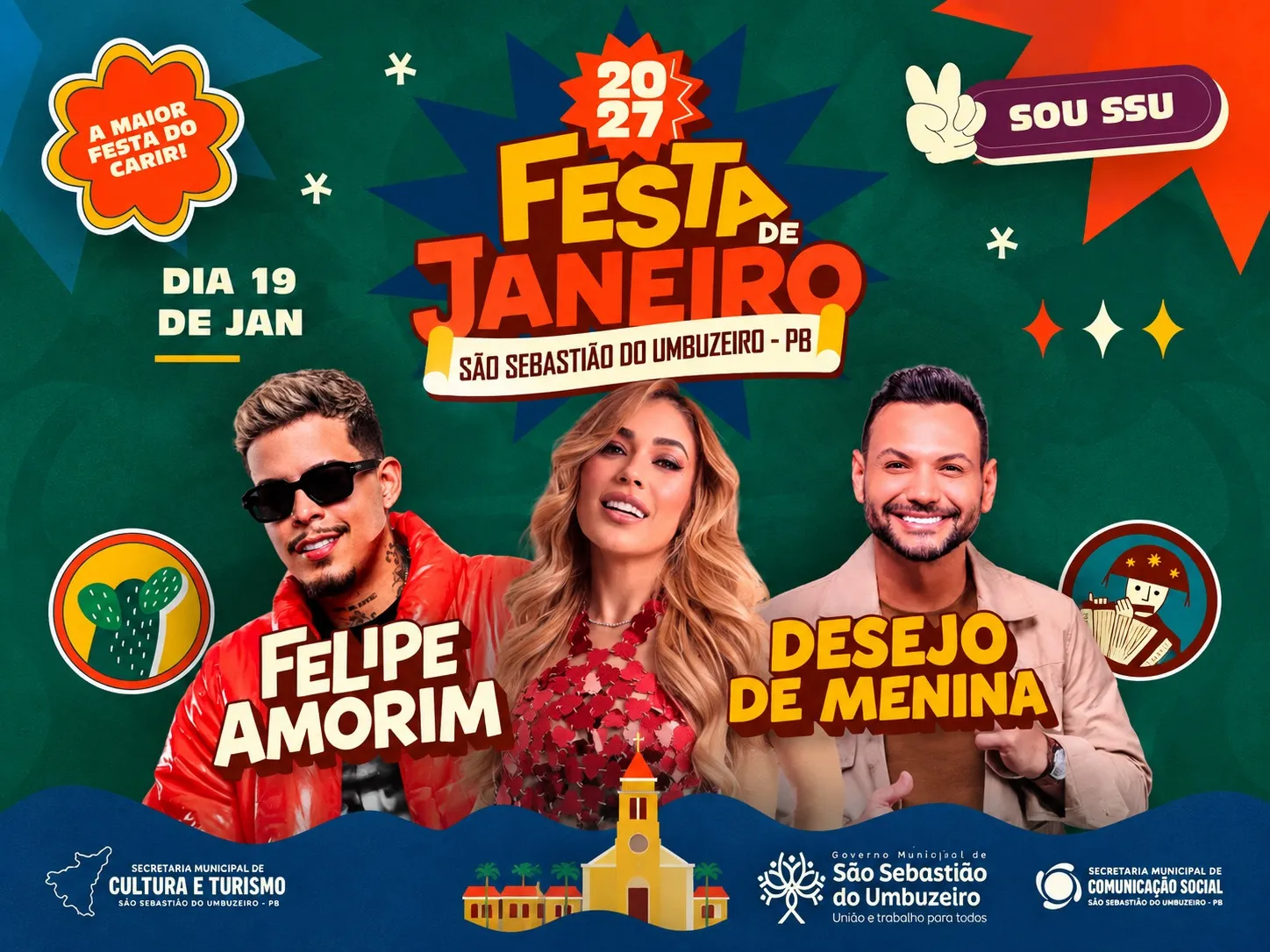 Desejo de Menina e Felipe Amorim são confirmados na Festa de Janeiro 2027 em São Sebastião do Umbuzeiro